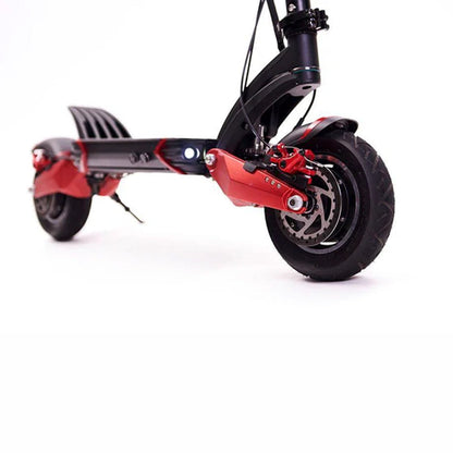 Front wheel of Zero 10X 40 mph e-scooter with disc brakes
