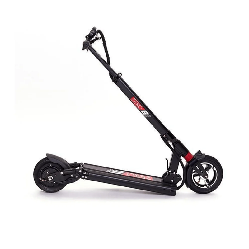 Folded ZERO 8 scooter showing compact and portable design