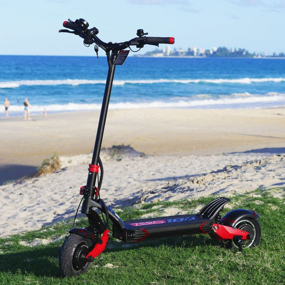 zero 10X 40 mph scooter standing upright on pavement